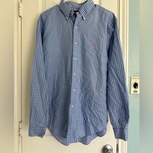 Ralph Lauren Polo Blue Check Cotton Button Down Shirt L/S Mens L pink pony